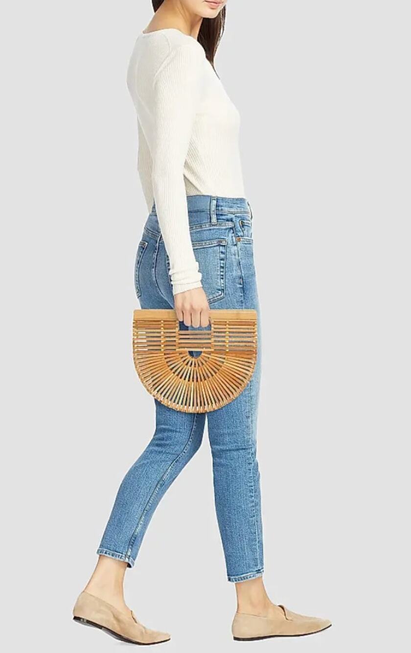 Cult Gaia Ark Bamboo Top Handle Bag Brown Cutout Beach Summer Resort Iconic